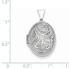 Sterling Silver Rhodium-plated Reversible Scroll Oval Locket