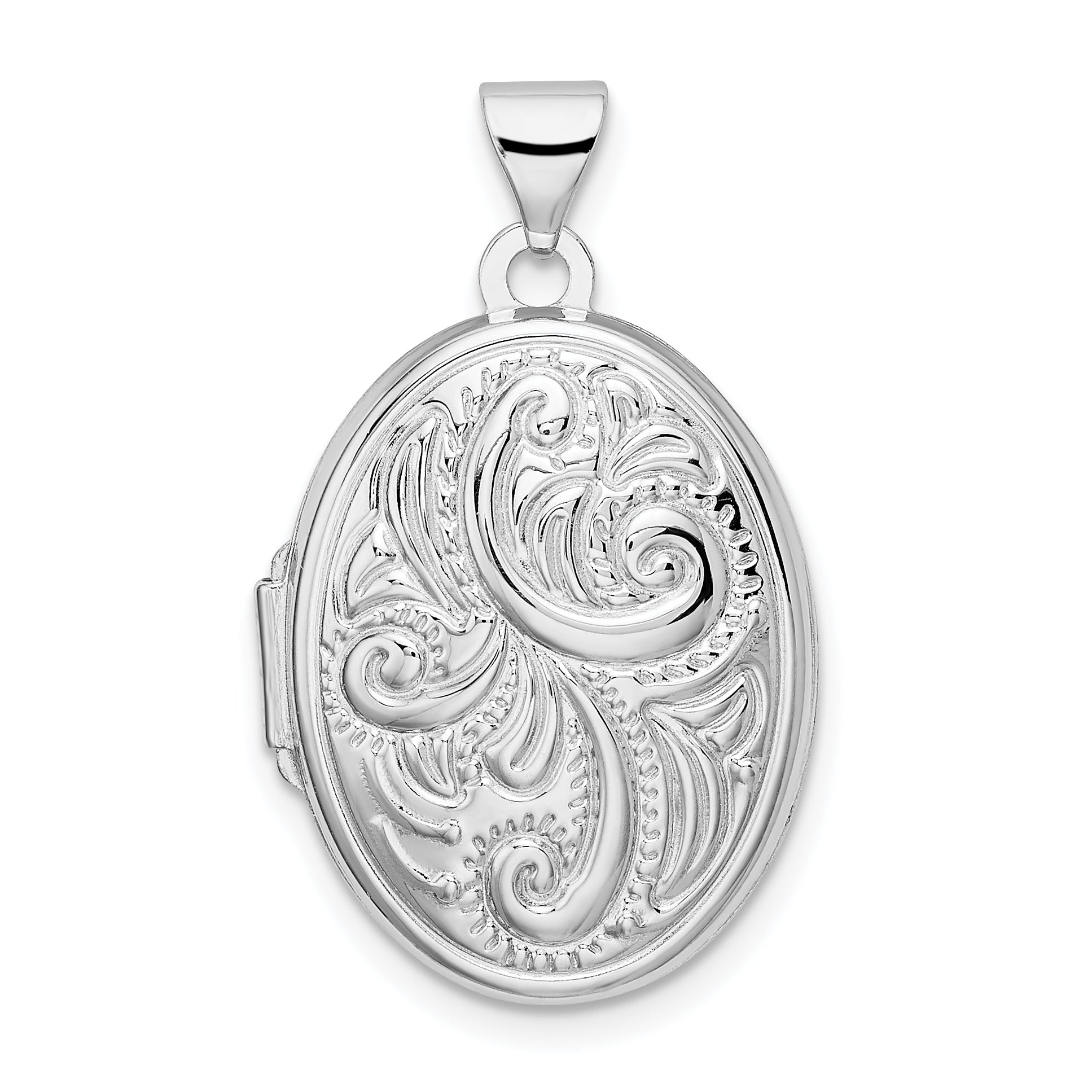 Sterling Silver Rhodium-plated Reversible Scroll Oval Locket