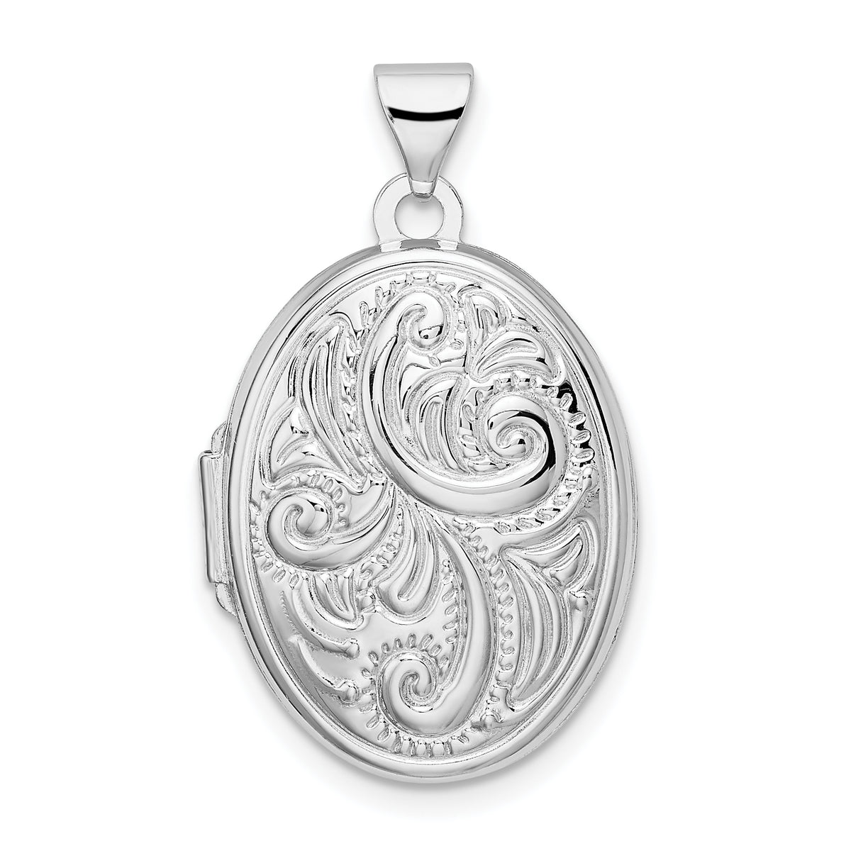 Sterling Silver Rhodium-plated Reversible Scroll Oval Locket