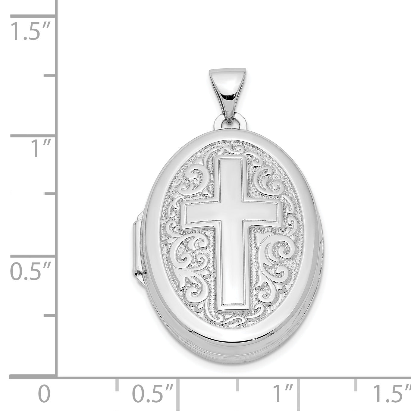 Sterling Silver Rhodium-plated Oval Cross Locket