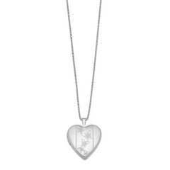 Sterling Silver Rhodium-plated 20mm Butterflies Heart Locket Necklace