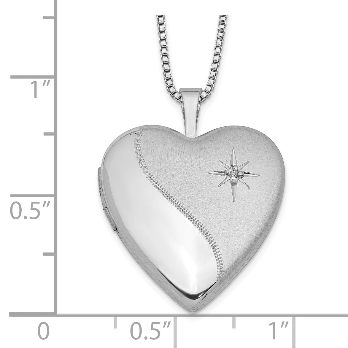 Sterling Silver Rhodium-plated 20mm Satin Diamond Heart Locket Necklace