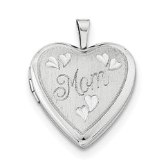 Sterling Silver Rhodium-plated 20mm Mom Heart Locket Necklace