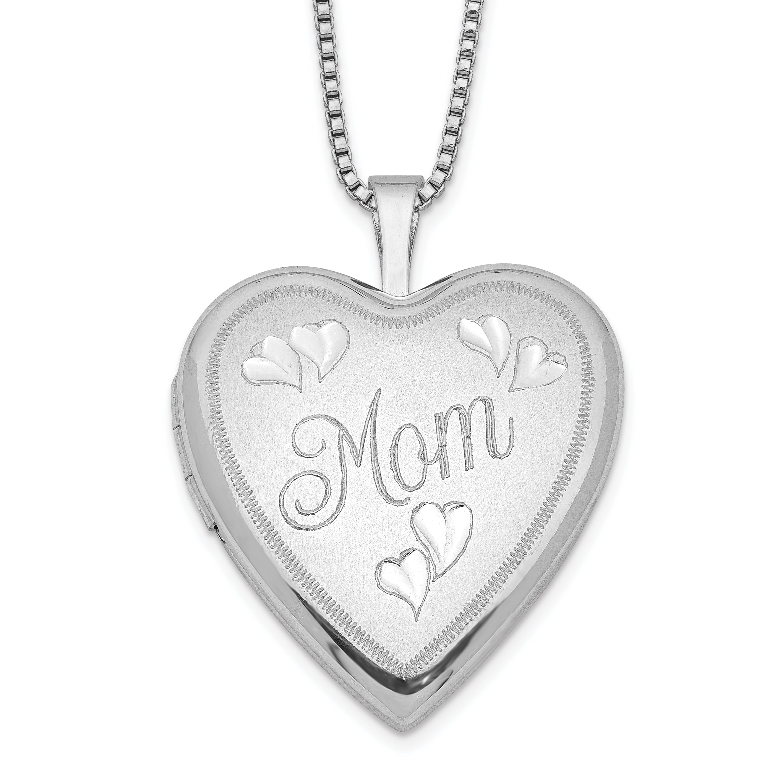 Sterling Silver Rhodium-plated 20mm Mom Heart Locket Necklace