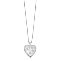 Sterling Silver Rhodium-plated 20mm with Daisies Heart Locket Necklace