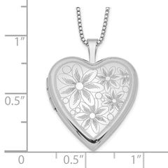 Sterling Silver Rhodium-plated 20mm with Daisies Heart Locket Necklace