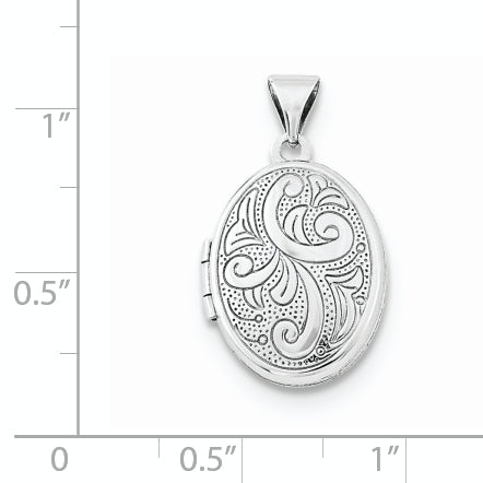 Sterling Silver Rhodium-plated Scroll Design Oval Locket