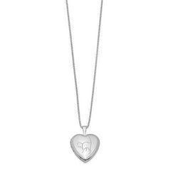 Sterling Silver Rhodium-plated 16mm Cat Heart Locket Necklace