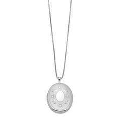 Sterling Silver RH-plated 26mm Floral Oval Locket Necklace