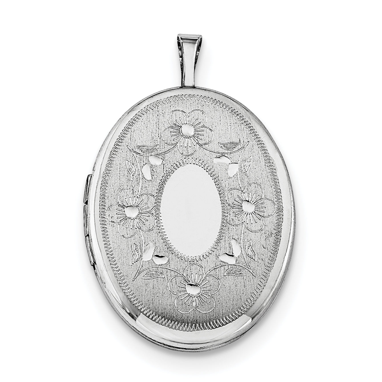 Sterling Silver RH-plated 26mm Floral Oval Locket Necklace