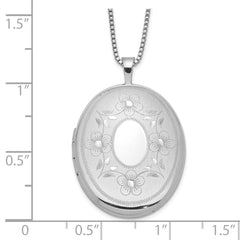 Sterling Silver RH-plated 26mm Floral Oval Locket Necklace