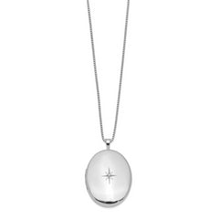 Sterling Silver Rhodium-plated Diamond 26mm Oval Locket Necklace