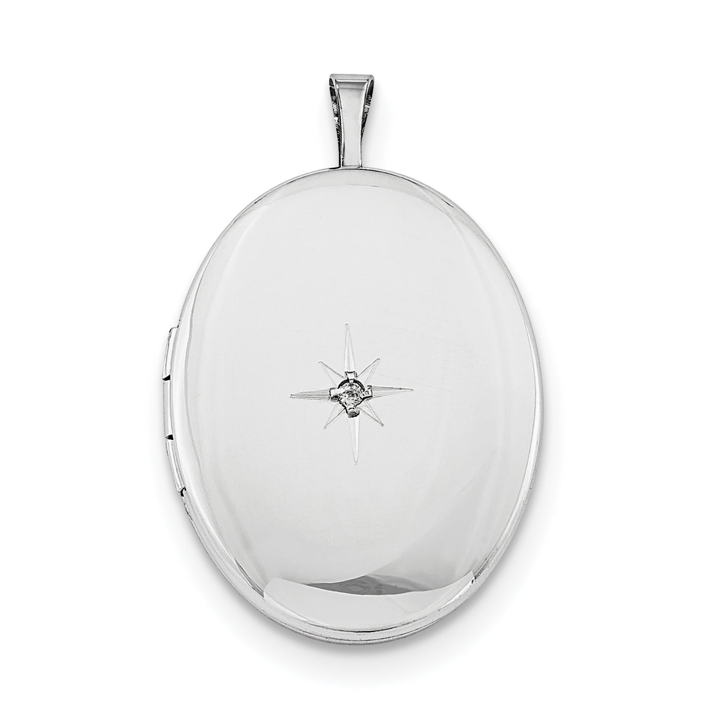 Sterling Silver Rhodium-plated Diamond 26mm Oval Locket Necklace