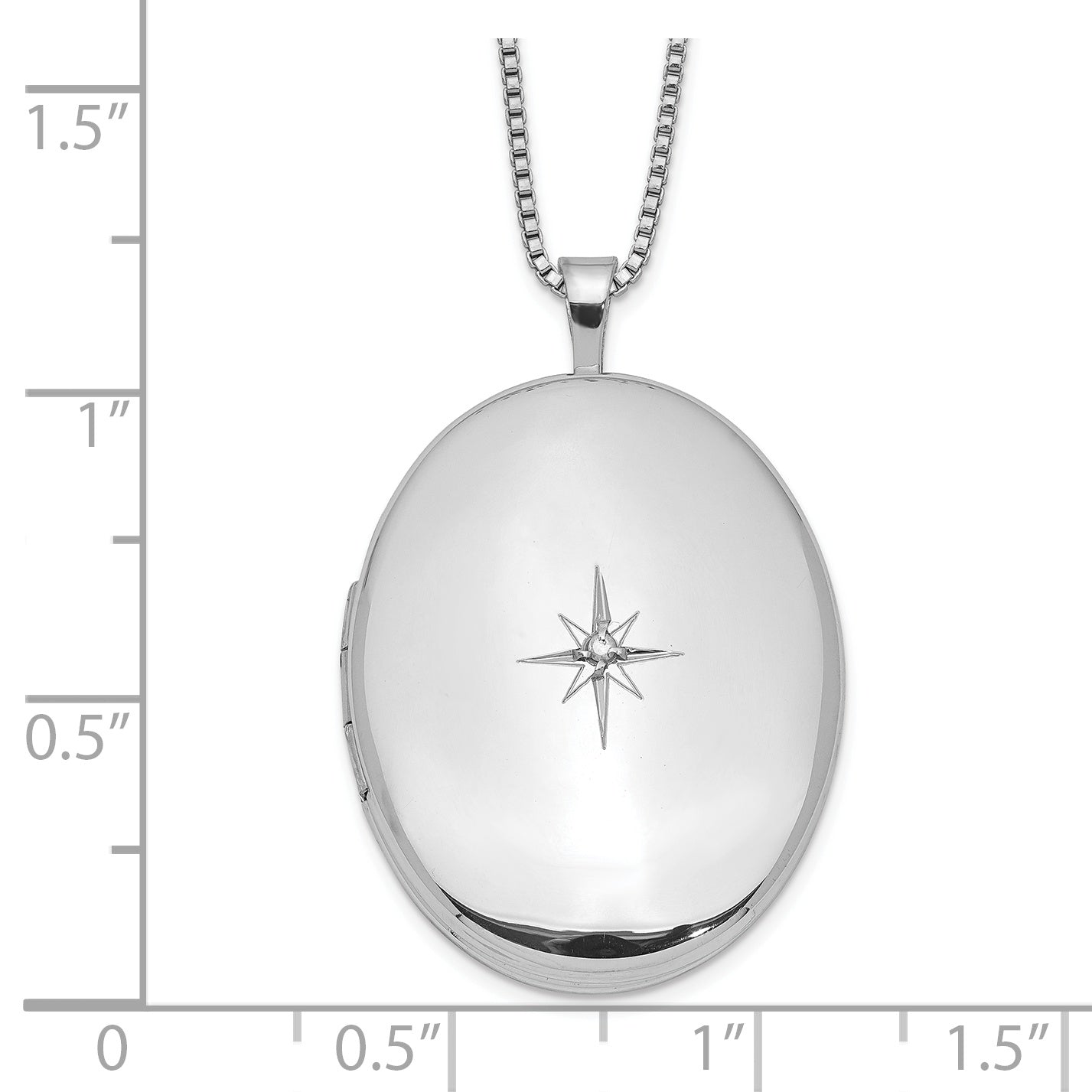 Sterling Silver Rhodium-plated Diamond 26mm Oval Locket Necklace