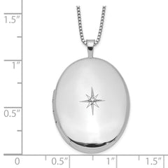 Sterling Silver Rhodium-plated Diamond 26mm Oval Locket Necklace