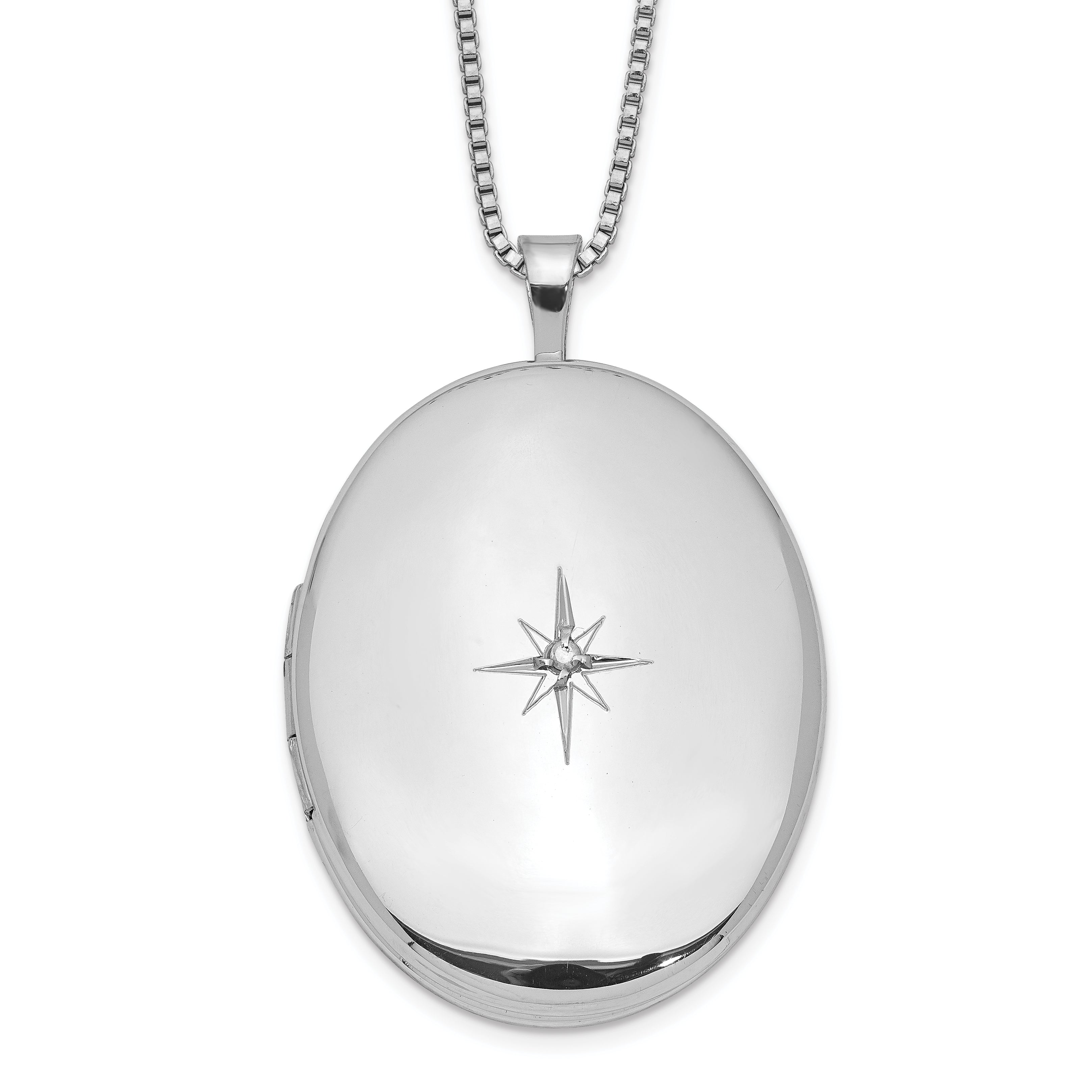 Sterling Silver Rhodium-plated Diamond 26mm Oval Locket Necklace