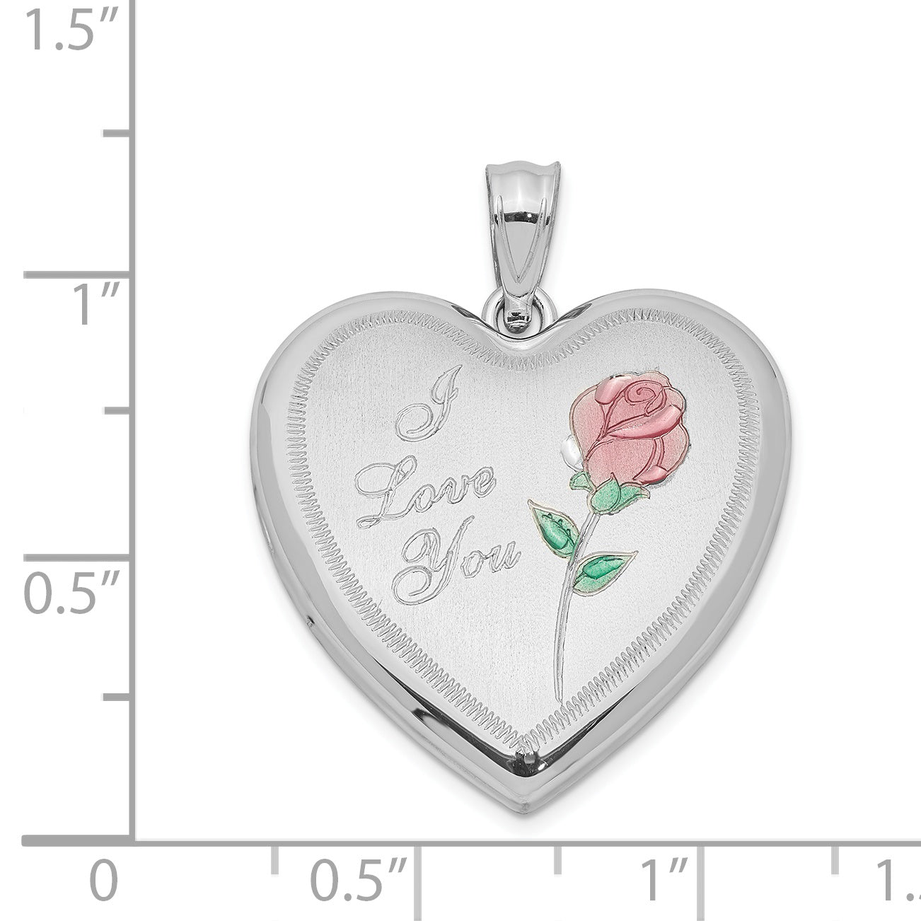 Sterling Silver Rhodium-plated 24mm Enameled Rose Heart Locket