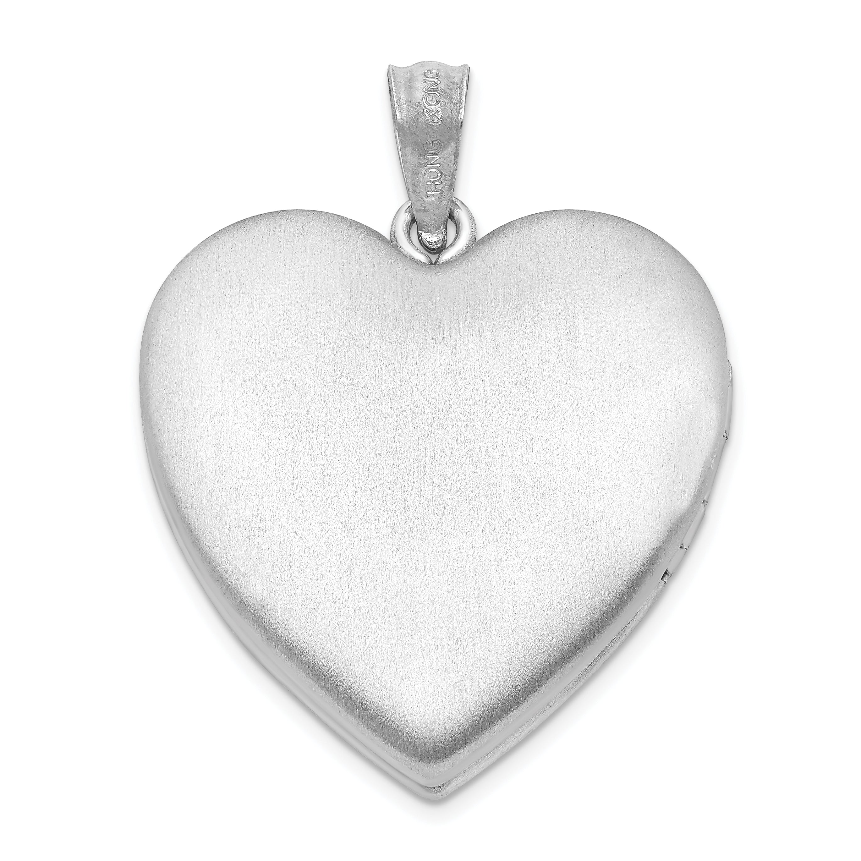 Sterling Silver RH-plated 24mm Satin & Diamond Cut  With  Diamond Cross Heart Locket