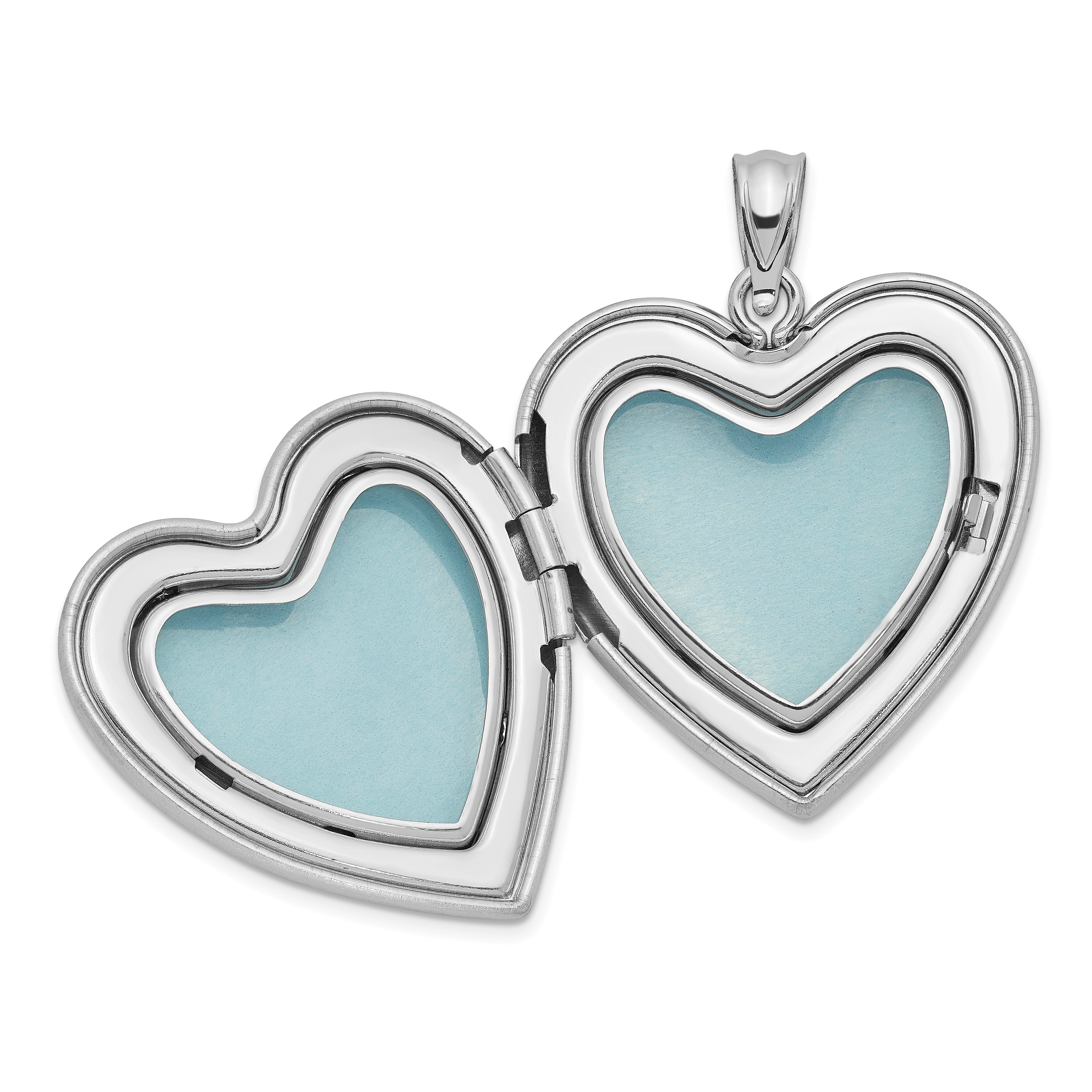 Sterling Silver RH-plated 24mm Satin & Diamond Cut  With  Diamond Cross Heart Locket