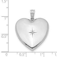 Sterling Silver Rhod-plated 24mm With  Diamond Star Design Heart Locket