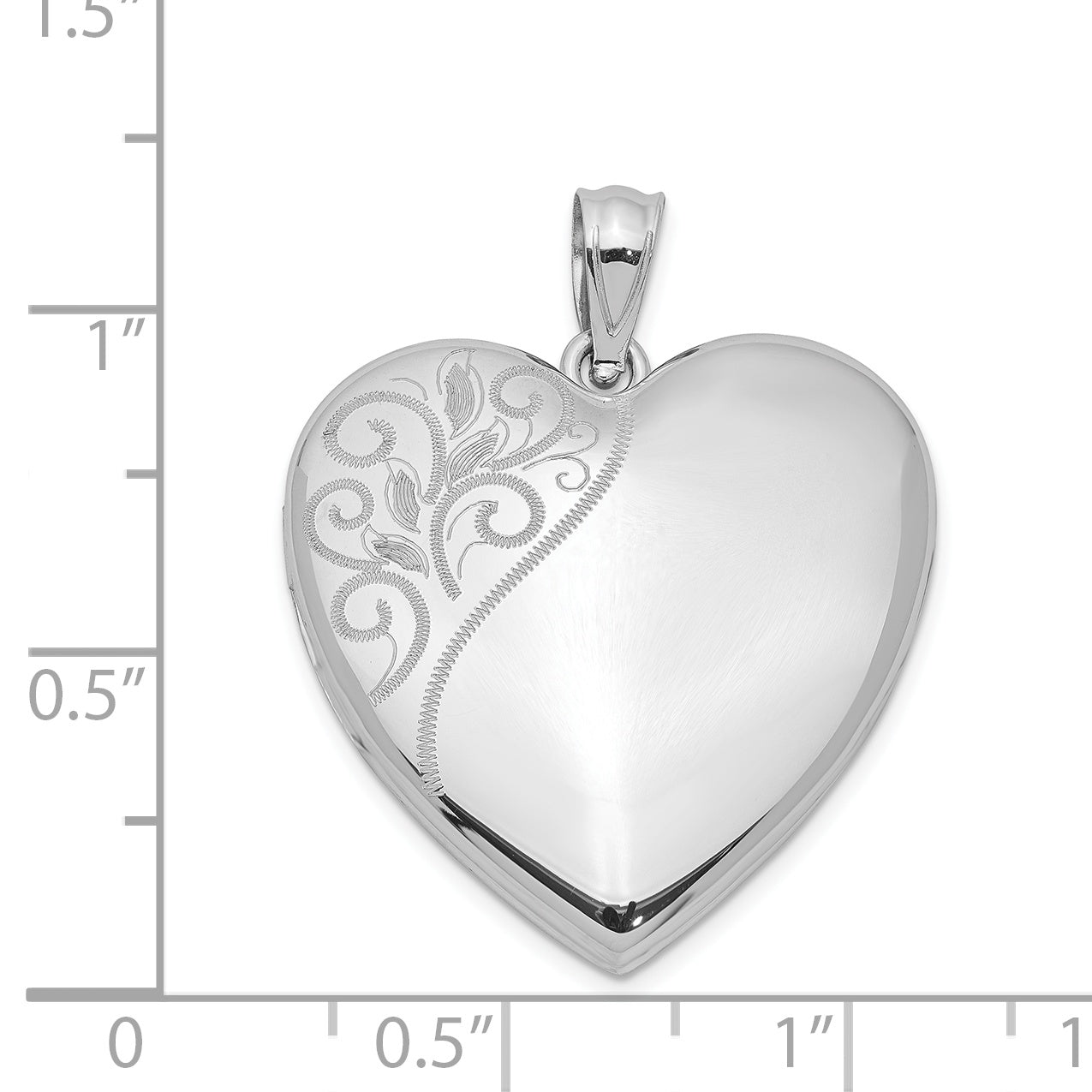 Sterling Silver Rhodium-plated 24mm Polished Swirl Heart Locket