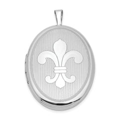 Sterling Silver Rhodium-plated 26mm Fleur De Lis Oval Locket