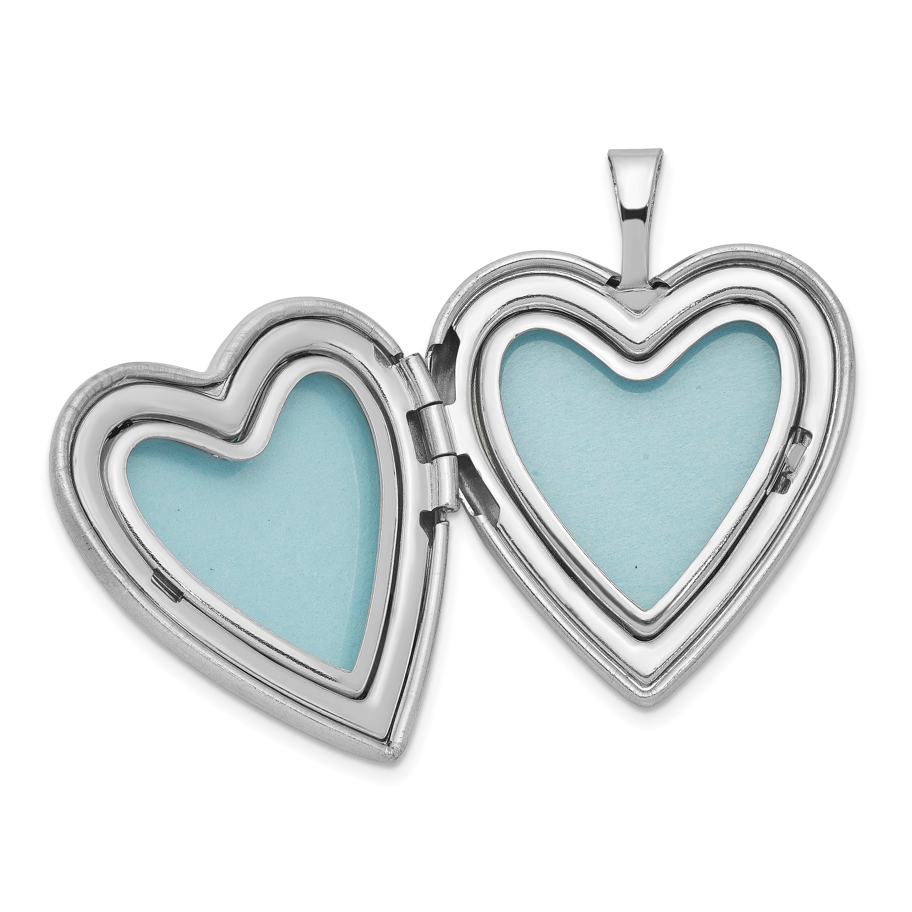 Sterling Silver Rhodium-plated 20mm Satin/Polished Cross Heart Locket