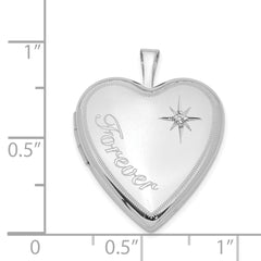 Sterling Silver Rhodium-plated 20mm Forever with Diamond Star Heart Locket