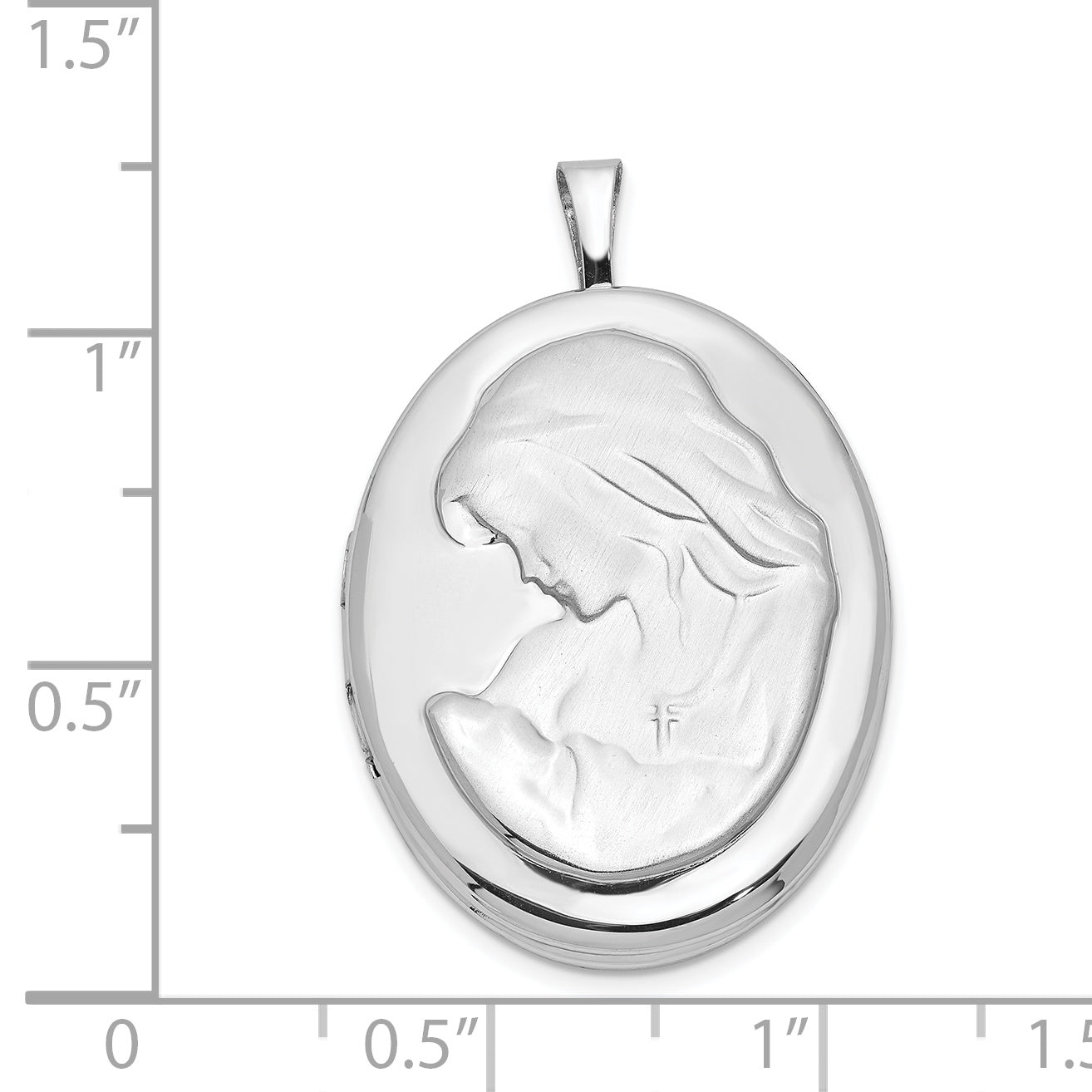 Sterling Silver Rhodium-plated 26mm Mother and Baby Oval Locket