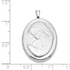 Sterling Silver Rhodium-plated 26mm Mother and Baby Oval Locket