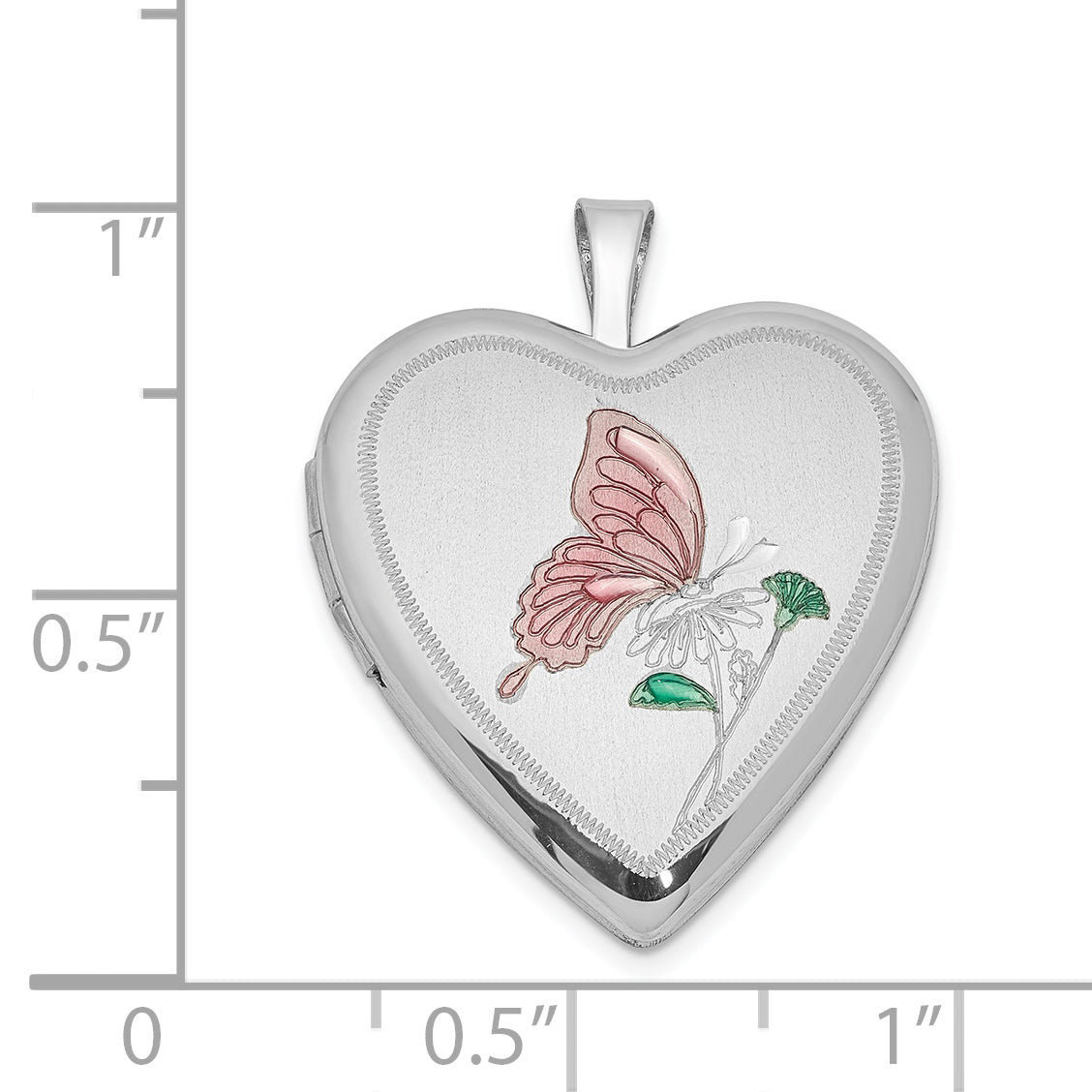 Sterling Silver Rhodium-plated 20mm Enameled Butterfly Heart Locket