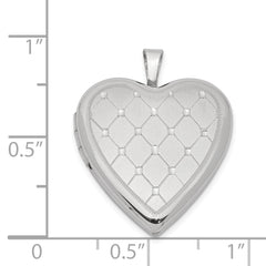 Sterling Silver Rhodium-plated 20mm Quilt Design Heart Locket