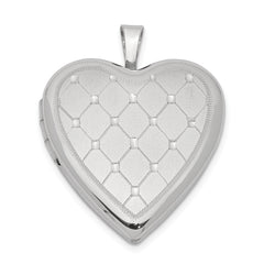 Sterling Silver Rhodium-plated 20mm Quilt Design Heart Locket