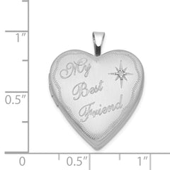 Sterling Silver Rhodium-plated 20mm Best Friend with Diamond Heart Locket