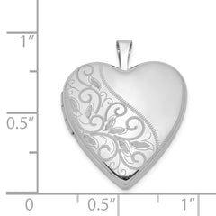 Sterling Silver Rhodium-plated 20mm Swirl & Polished Heart Locket