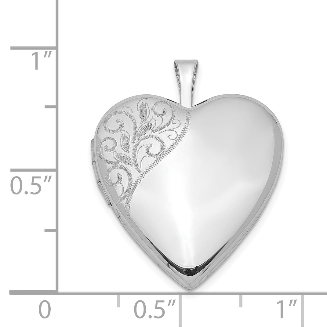 Sterling Silver Rhodium-plated 20mm Polished Swirl Heart Locket