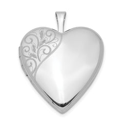 Sterling Silver Rhodium-plated 20mm Polished Swirl Heart Locket