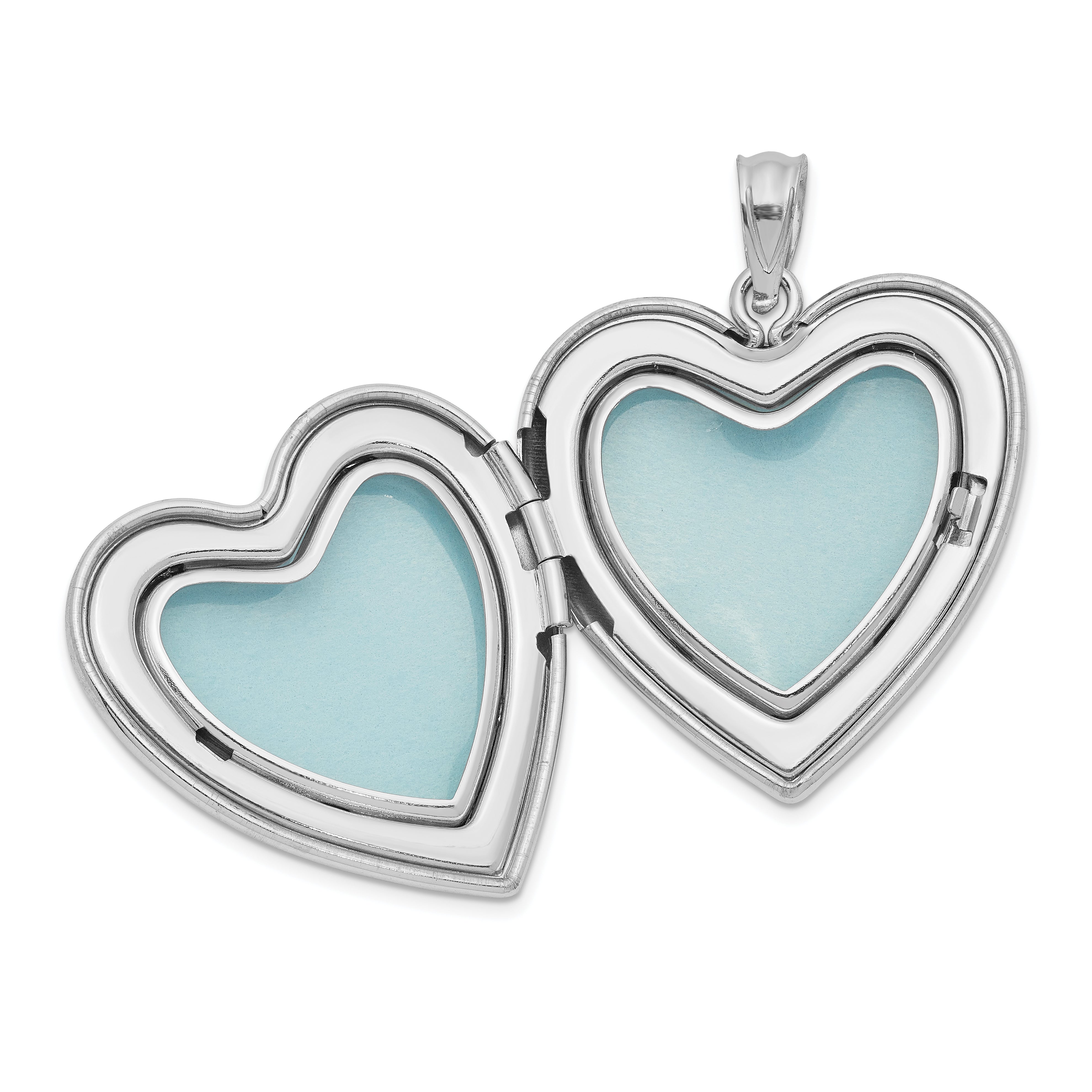 Sterling Silver Rhodium-plated 24mm Diamond Cut  Cross Heart Locket