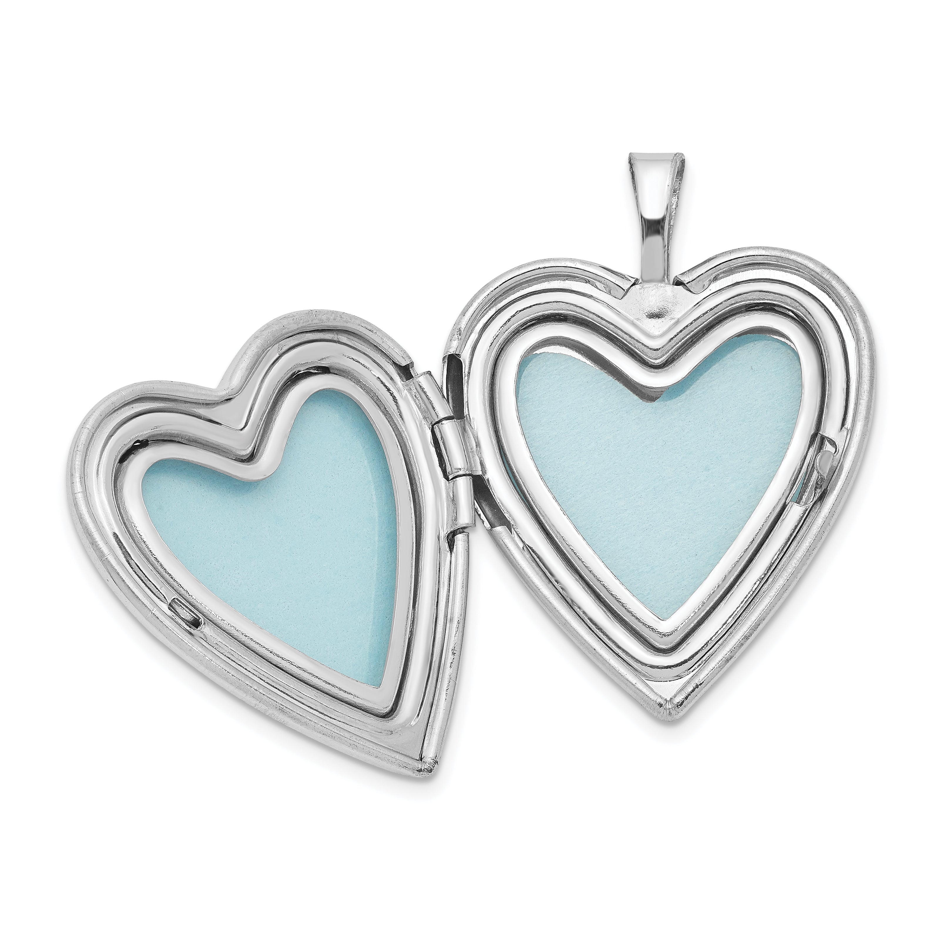 Sterling Silver Rhodium-plated 20mm Satin Pink Ribbon Love Heart Locket