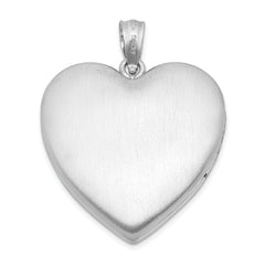 Sterling Silver Rhodium-plated 24mm Enameled Diamond Cut  Pink Ribbon Heart Locket