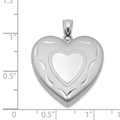 Sterling Silver Rhodium-plated 24mm Diamond Cut  Heart Locket