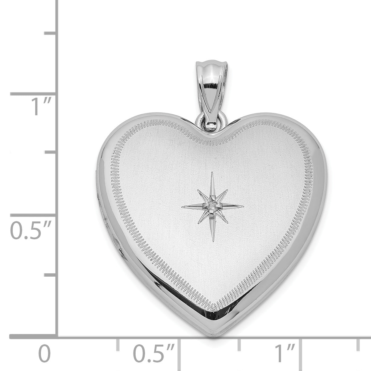 Sterling Silver Rhodium-plated & Diamond 24mm Diamond Cut  Heart Locket