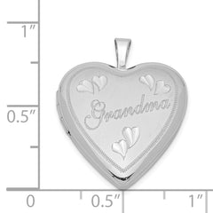 Sterling Silver Rhodium-plated 20mm Diamond Cut  Grandma Heart Locket