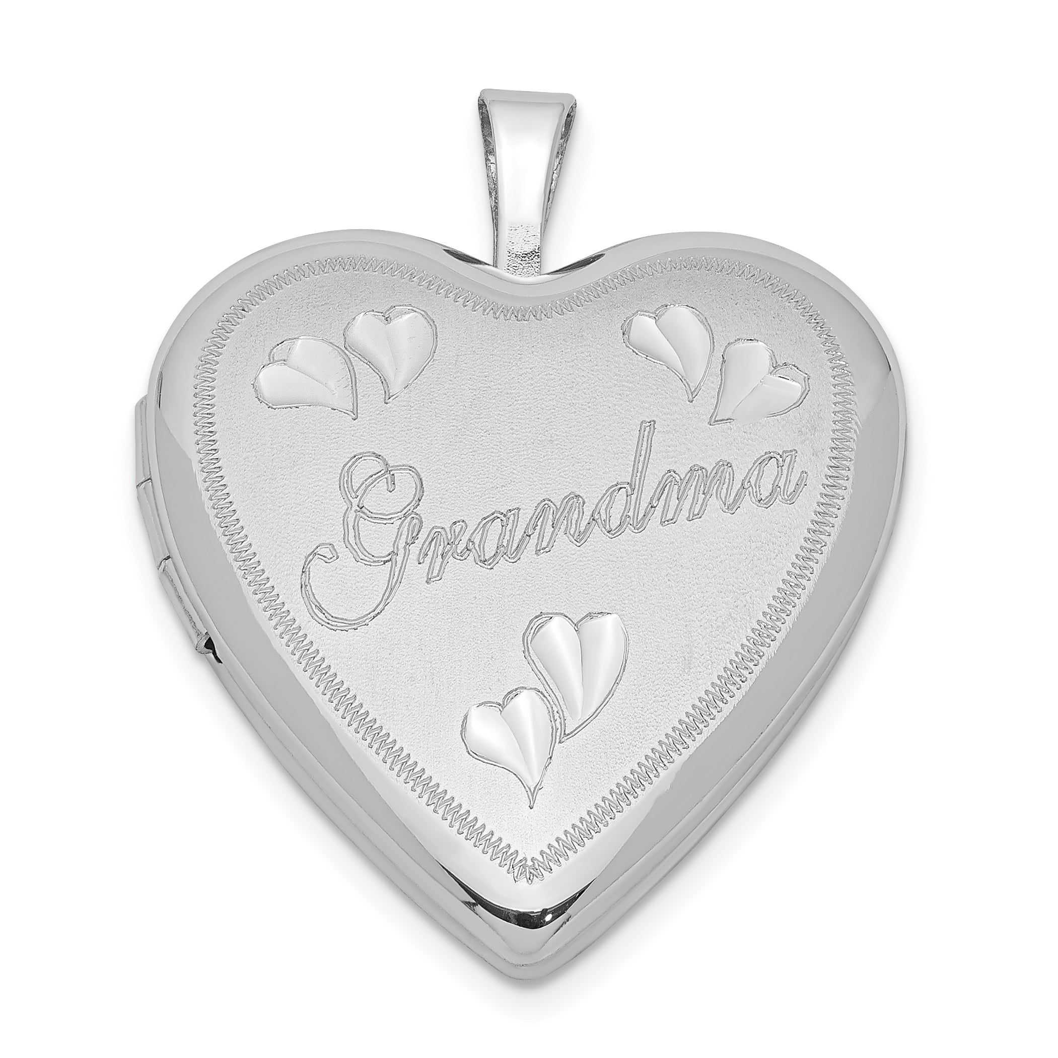 Sterling Silver Rhodium-plated 20mm D/C Grandma Heart Locket