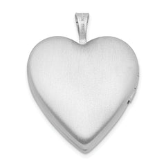 Sterling Silver Rhod-plated 20mm Satin, Enamel, Diamond Cut  Floral Heart Locket