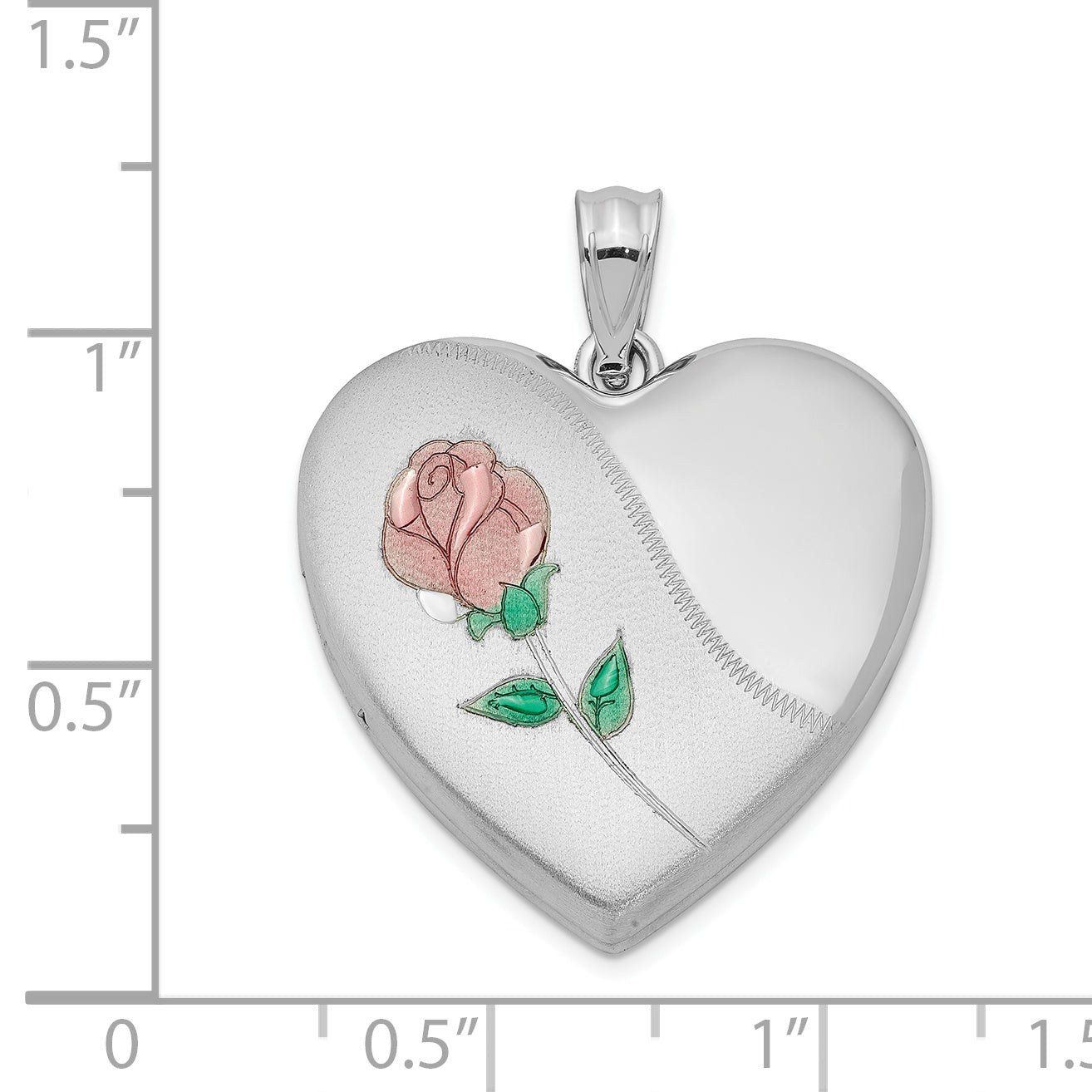 Sterling Silver Rhodium-plated 24mm Satin Enameled & Diamond Cut  Rose Locket