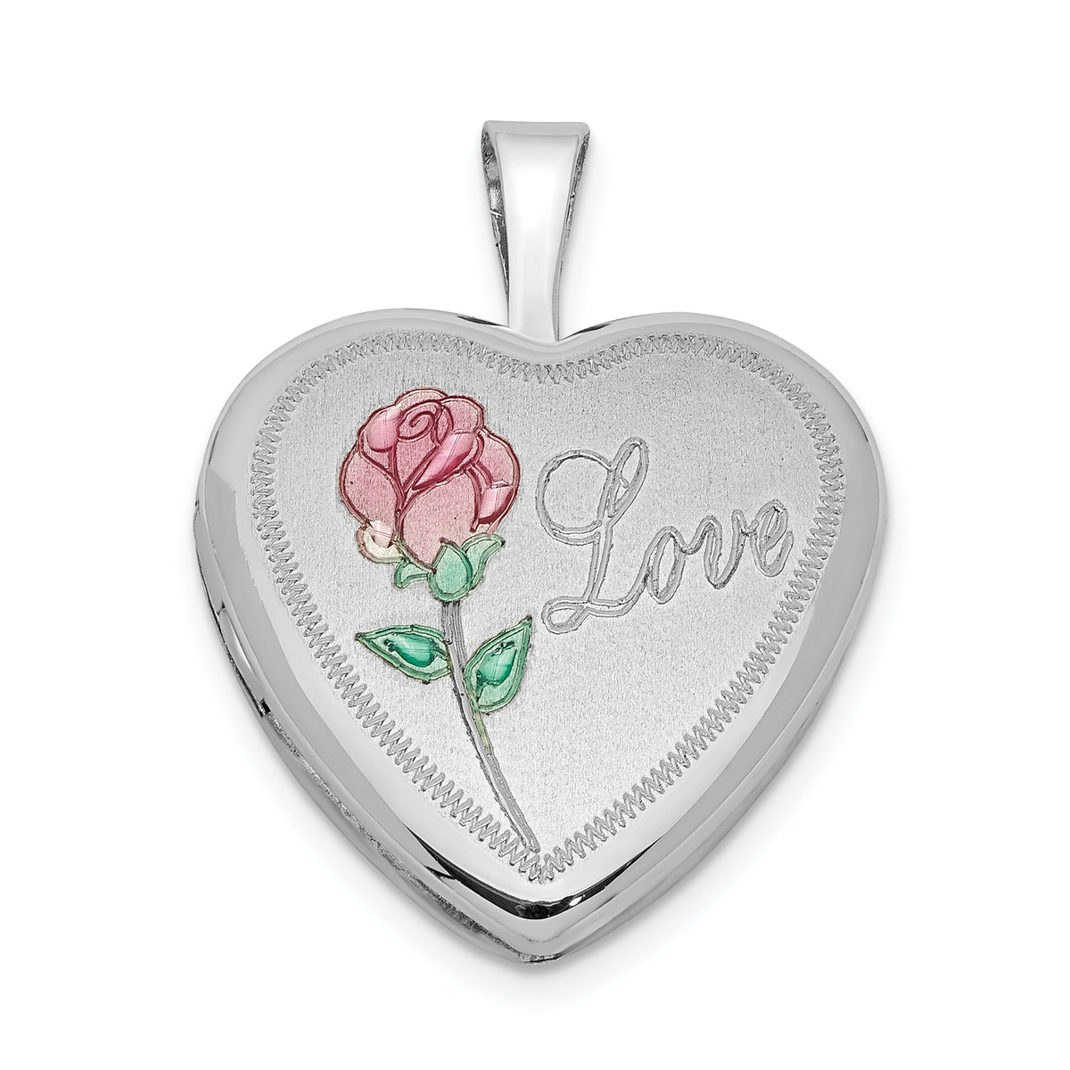 Sterling Silver Rhodium-plated 16mm Enameled & D/C Love Heart Locket