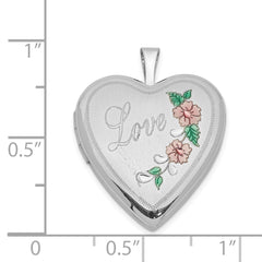 Sterling Silver Rhodium-plated 20mm Diamond Cut  & Enameled Love Heart Locket