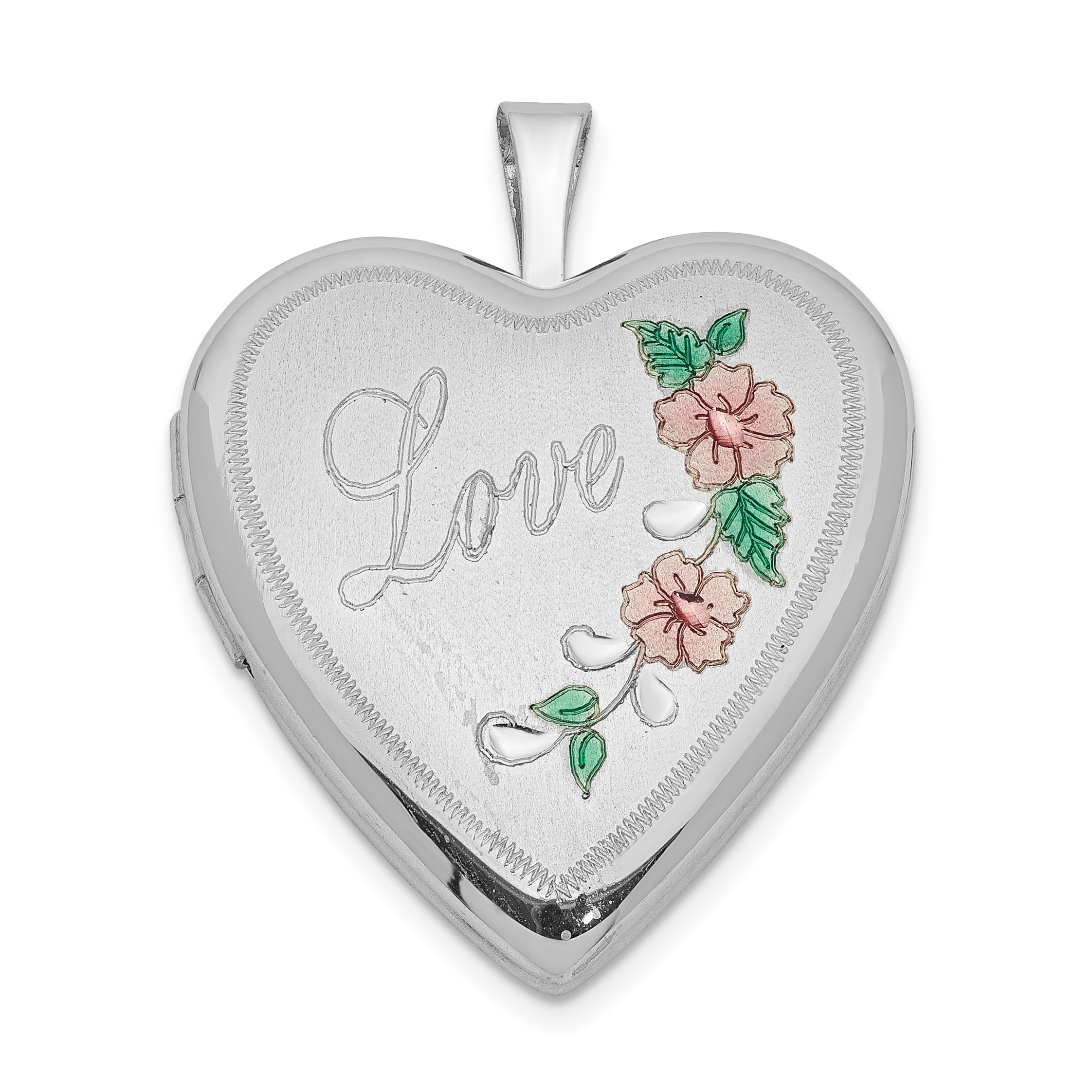 Sterling Silver Rhodium-plated 20mm D/C & Enameled Love Heart Locket