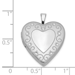 Sterling Silver Rhodium-plated 20mm Diamond Cut  Heart Locket